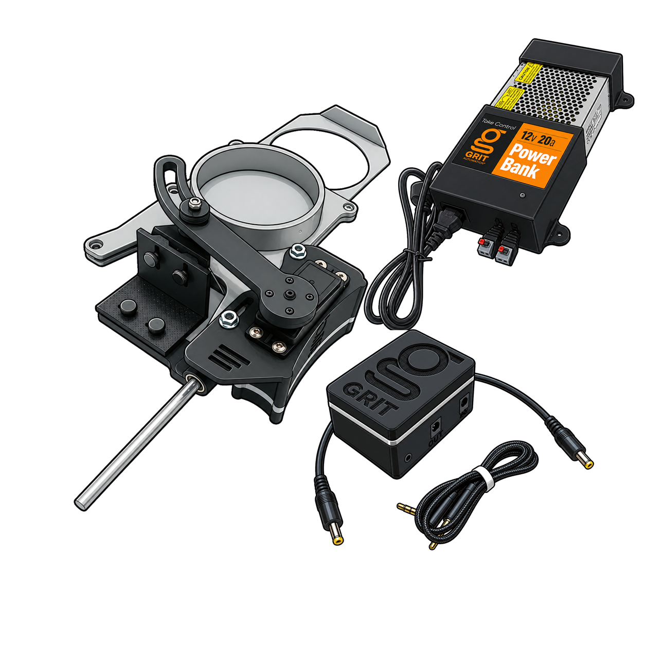 Illustrated GRIT Gate Control, iVac Retrofit Gate Control, and 12V 20A Power Bank.